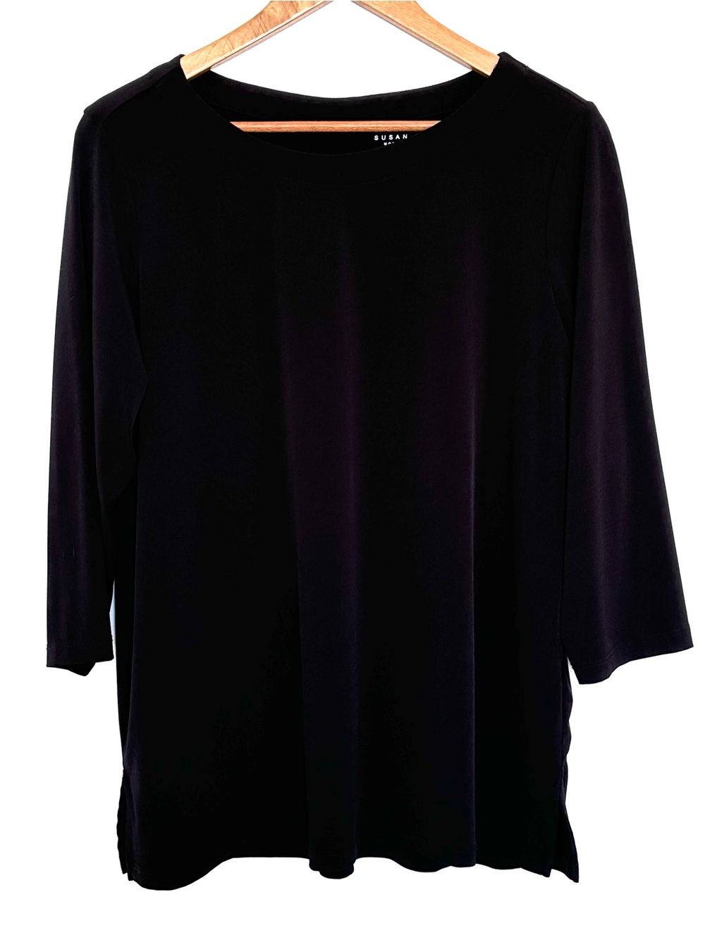 Susan Graver Shirt Women’s Large Petite Black 3/4 Sleeve Pullover Top